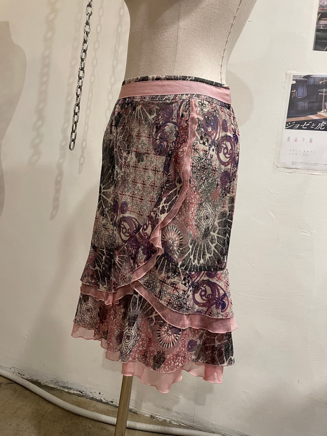 오리엔탈 플라워 패턴 핑크 스커트 상품이미지5