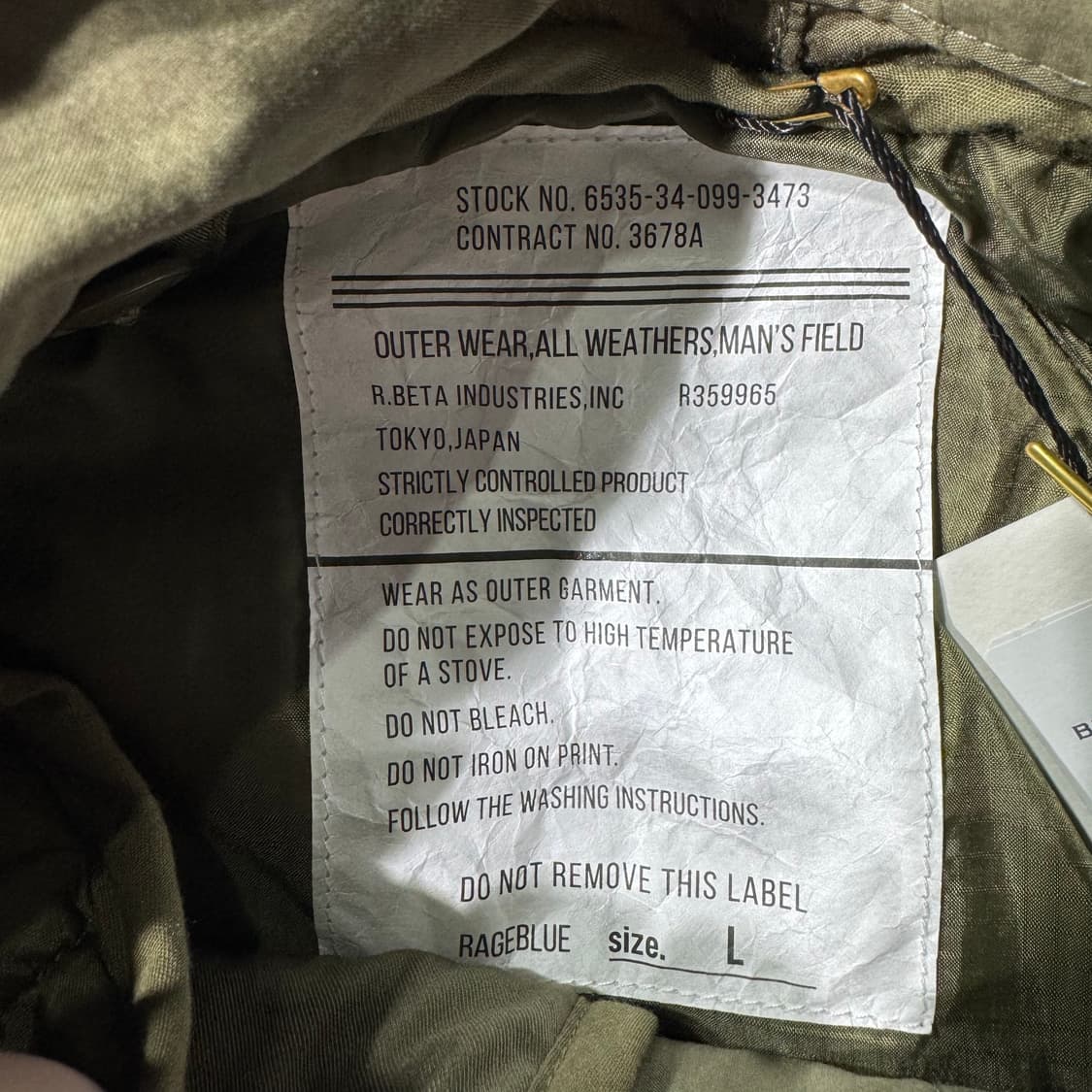 레이지블루 M65 파카 올리브 ( L/OLD-8196 ) 상품이미지3