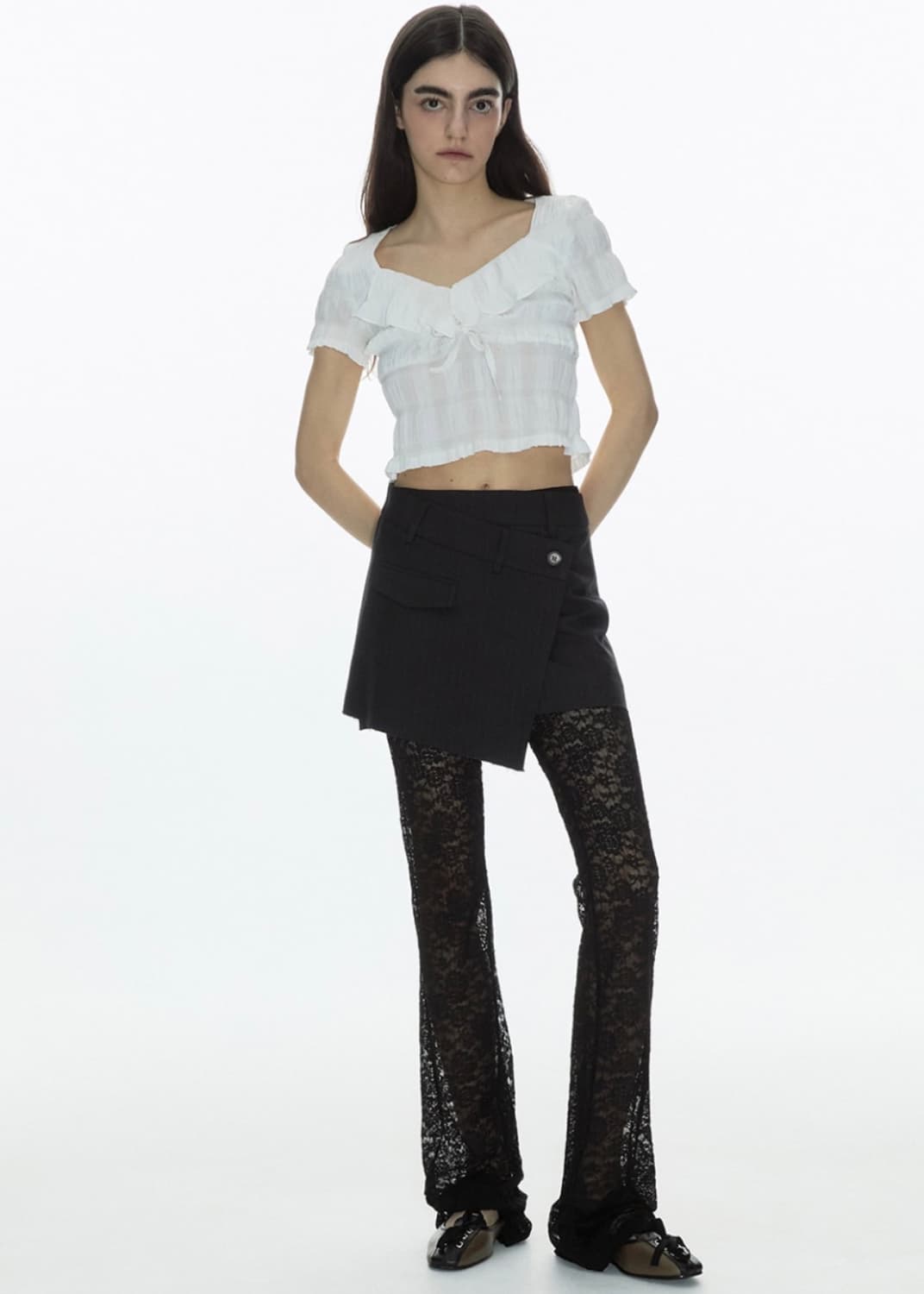 밀로우먼 슬래시 랩 미니 스커트 [차콜 그레이] M 상품이미지3