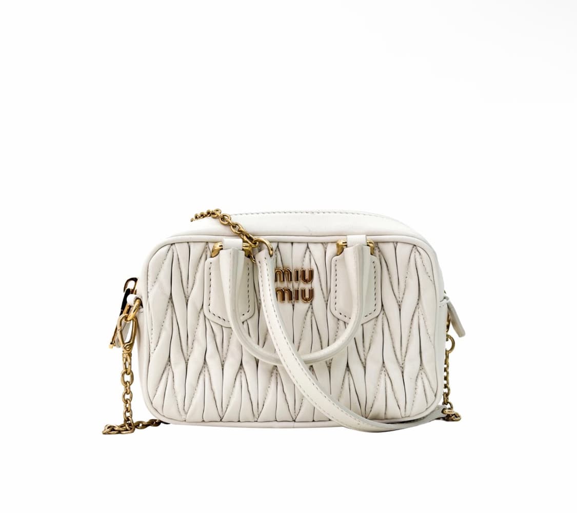 [MINI] 미우미우 여성 나파 마테라쎄 레더 탑핸들 미니 토트백 화이트 상품이미지1