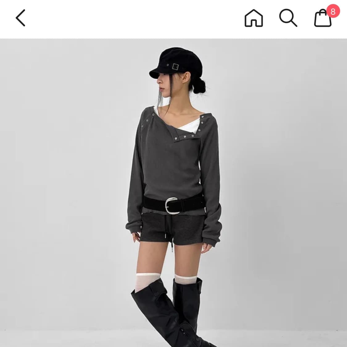 블랙업 피렐 스냅버튼 와플 긴팔티 [원숄더 어깨 레이어드] 상품이미지2