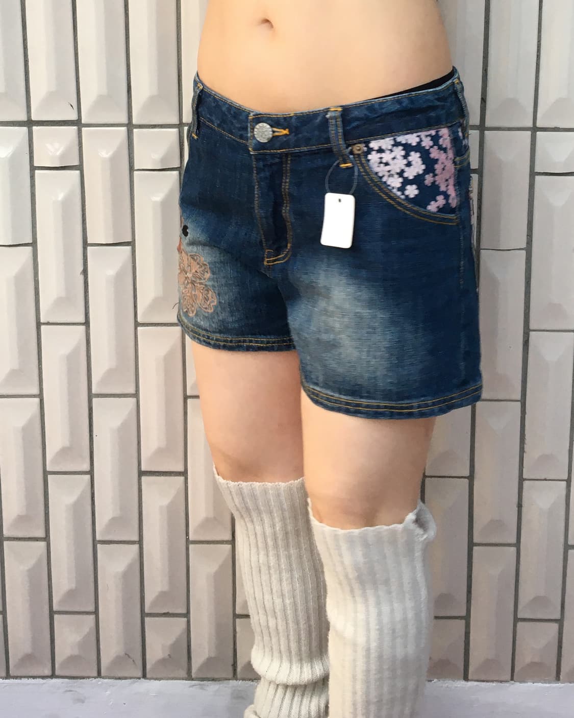 Oriental pattern needle work denim short 상품이미지8