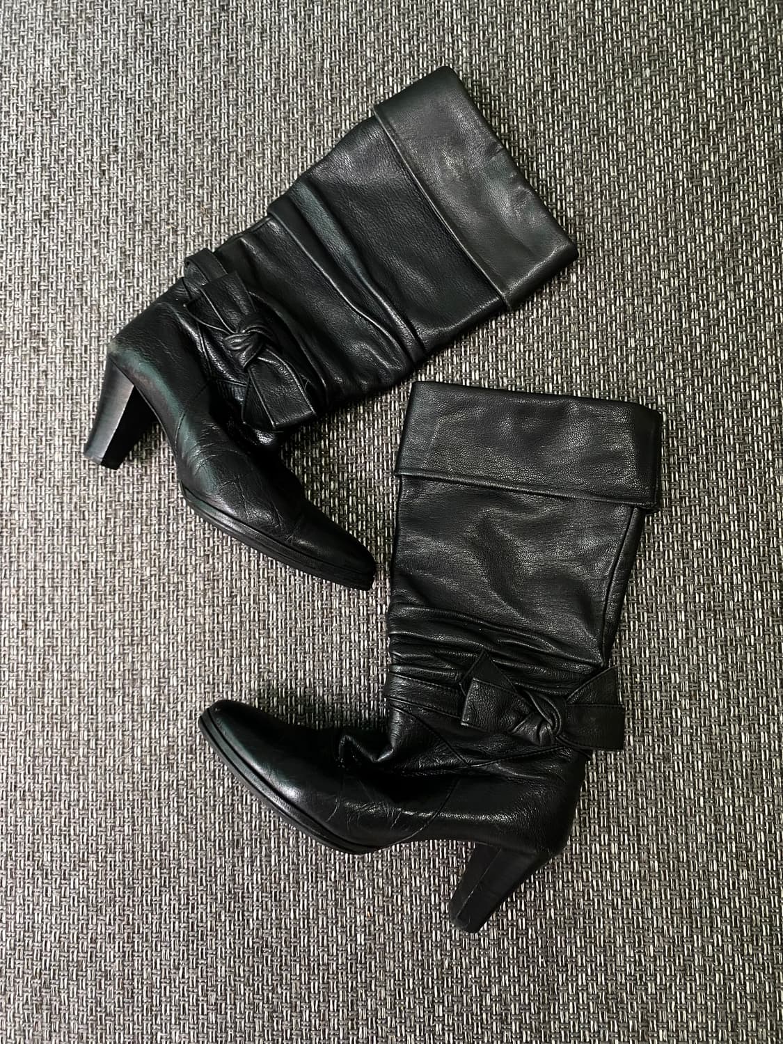 2000s Girl Ribbon Detail High Leather Bo 상품이미지1