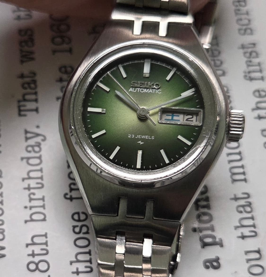 빈티지 세이코 옴브레 그린 다이얼 한자 데이데이트 오토매틱 여성용  상품이미지2