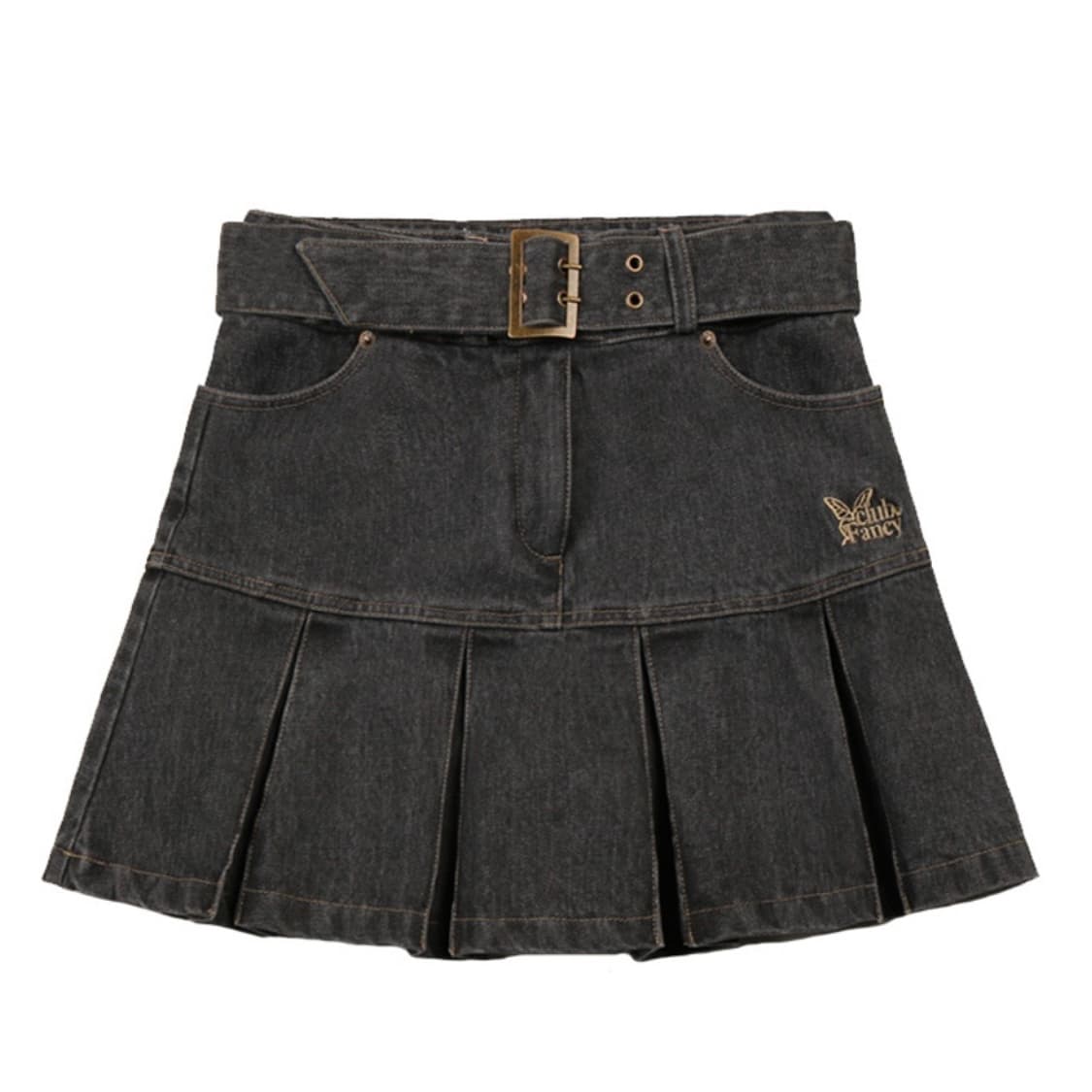팬시클럽 데님 플리츠 벨트 스커트 상품이미지1