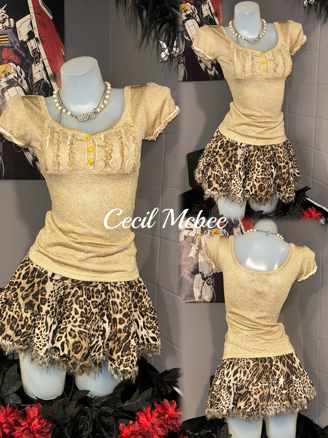 CECIL McBEE 세실맥비 글리터 반팔 블라우스 갸루 상품이미지2