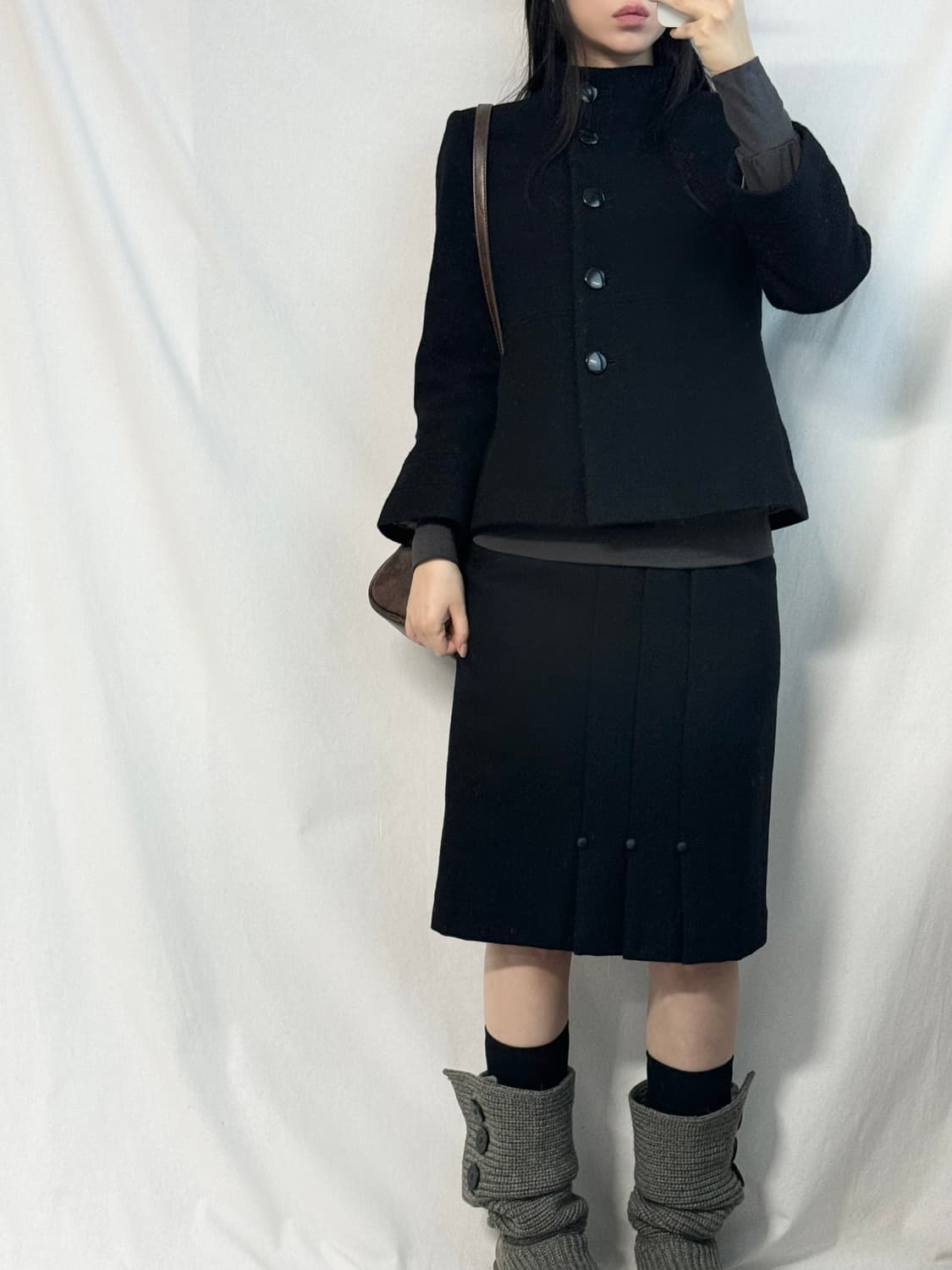 하프 넥 버튼 울 코트 상품이미지7