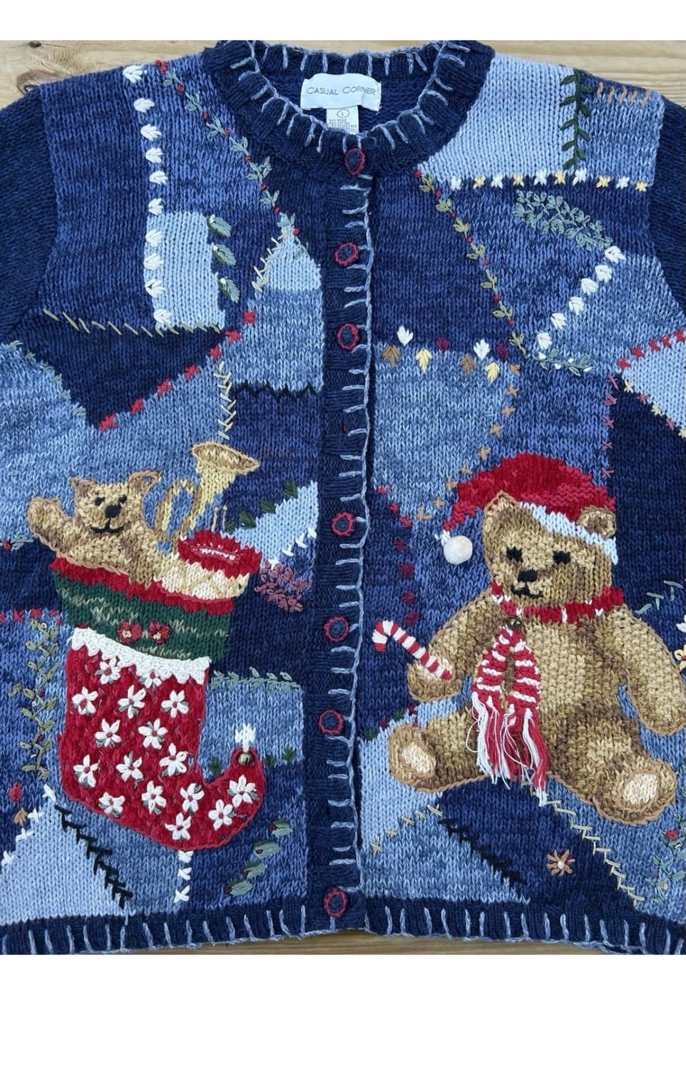 빈티지 곰돌이 크리스마스 가디건 핸드메이드 가디건 모리걸 테디베어 니트 상품이미지2
