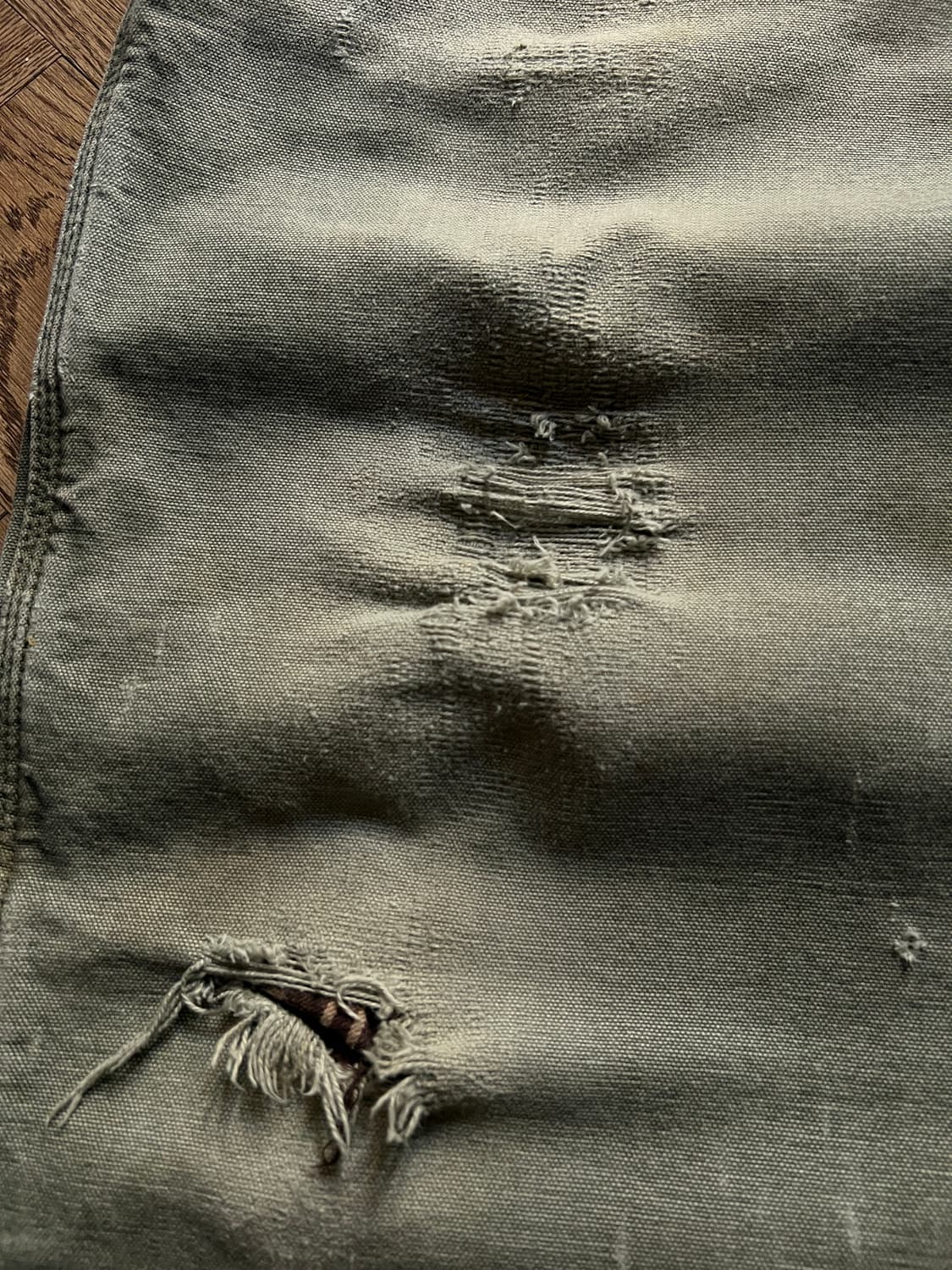 [36]칼하트 USA 체크라이닝 모스그린 데미지드 싱글니 워크팬츠 M12 상품이미지4