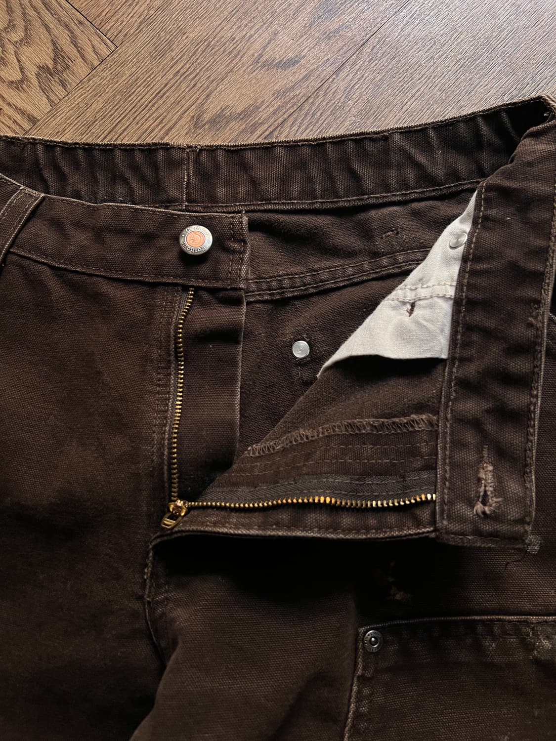 [30]칼하트 USA 빈티지 페인팅 다크브라운 더블니 워크 팬츠 상품이미지3