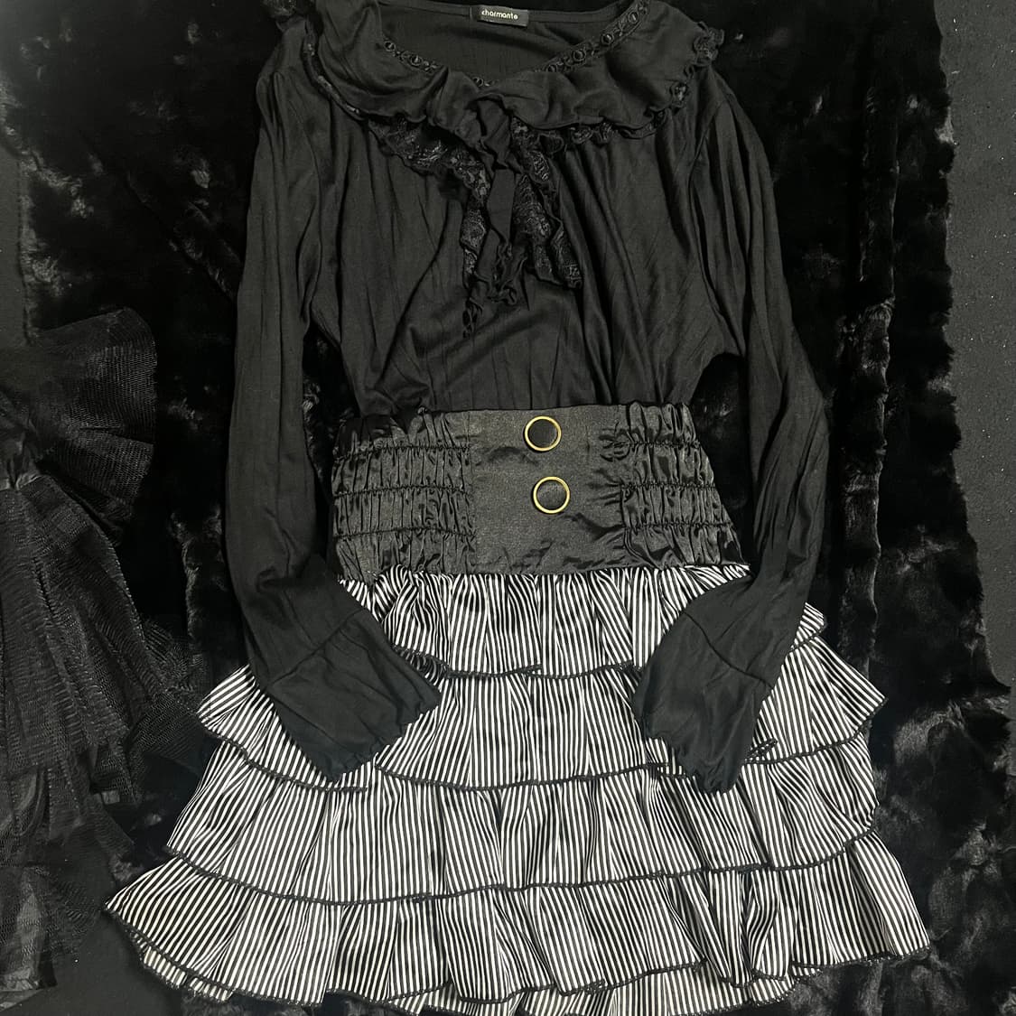 오네갸루 실버 스트라이프 캉캉스커트 고스로리 상품이미지4