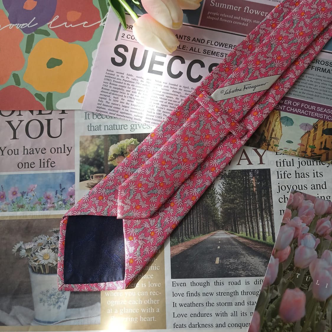 살바토레 페라가모 실크 핑크 넥타이 8.7cm A등급 A18856
 상품이미지2