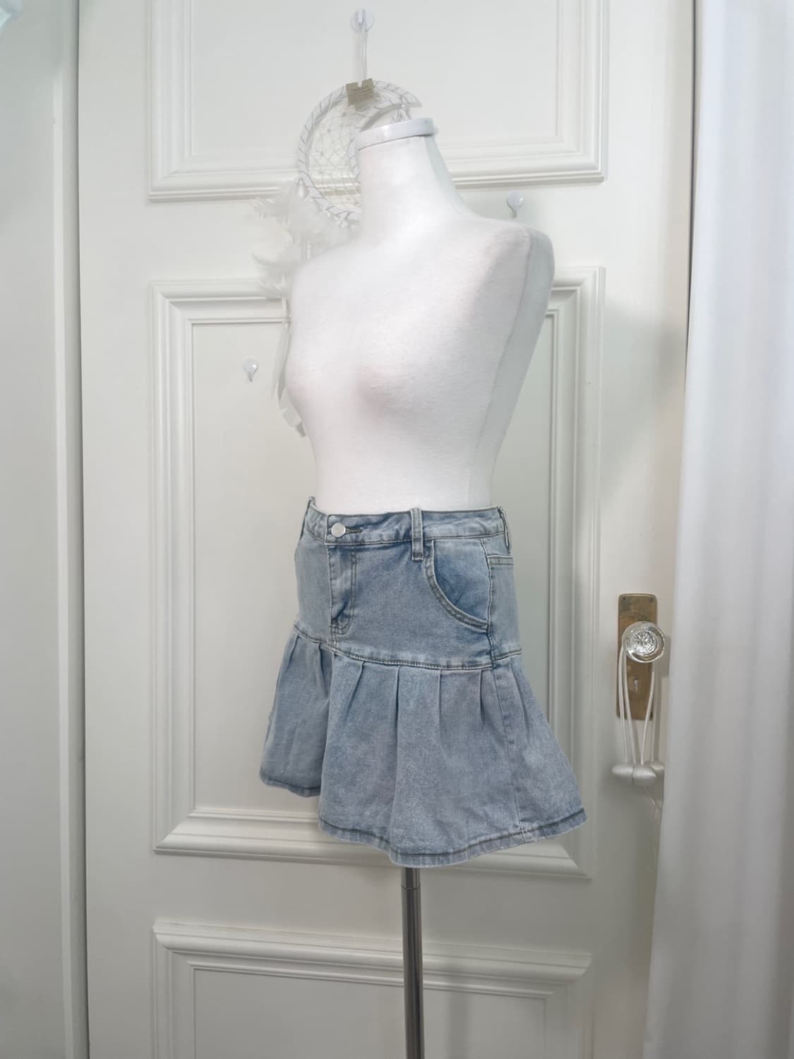 light denim pleats span mini skirt 상품이미지2