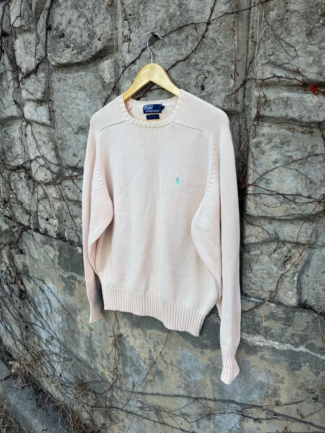 90s 폴로 랄프로렌 빈티지 코튼 레글런 니트 살구색 m 상품이미지3