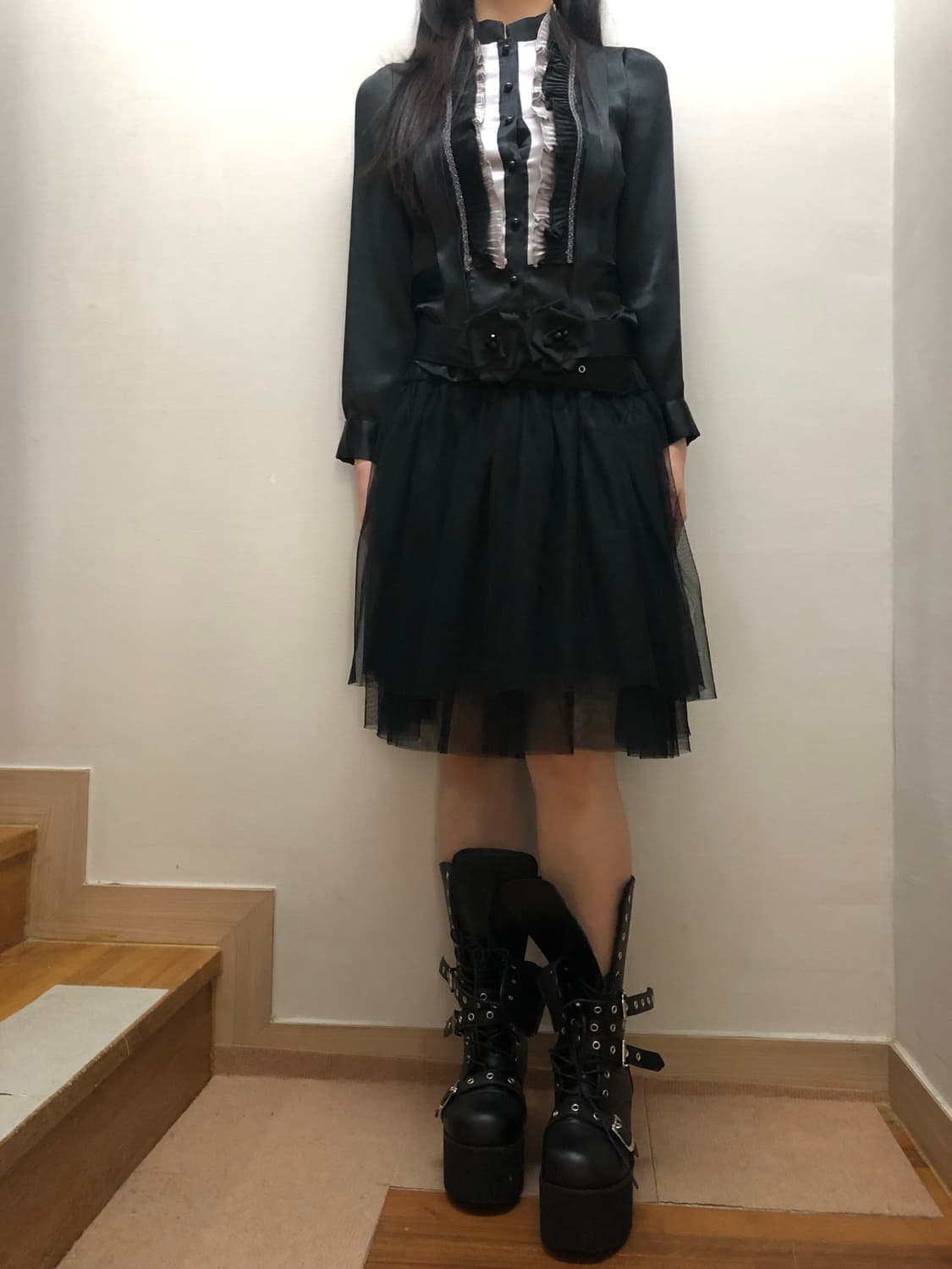 빈티지 블랙 레이스 미디 스커트 상품이미지4