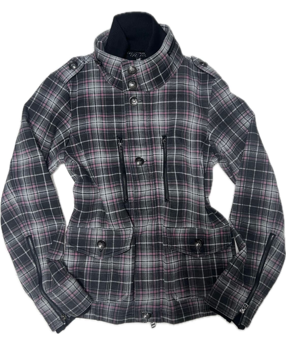 캐캐체 빈티지 펑크 체크 하이넥 투웨이 집업 상품이미지1