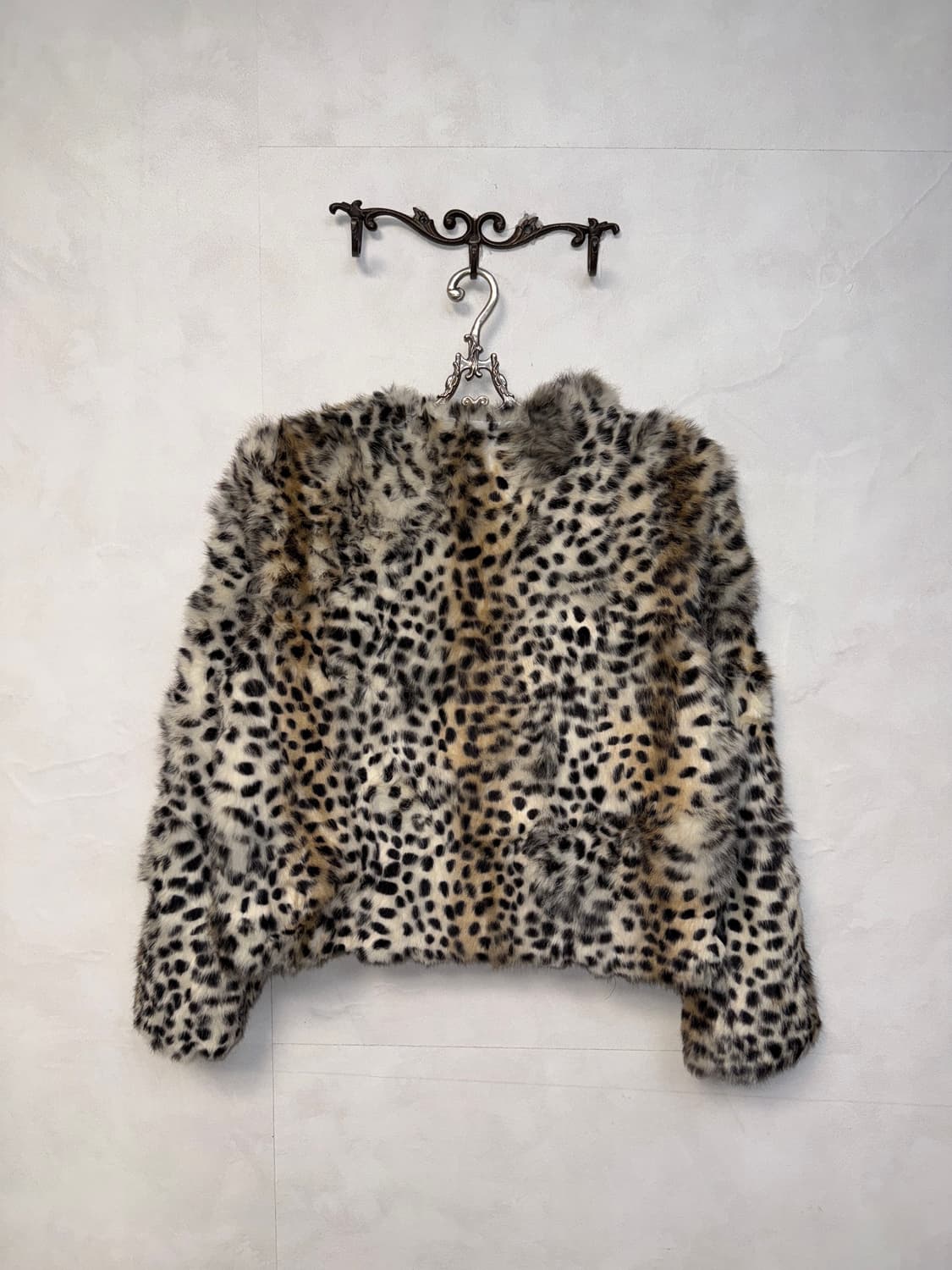 Mixed brown leopard rabbit fur short jk 상품이미지3