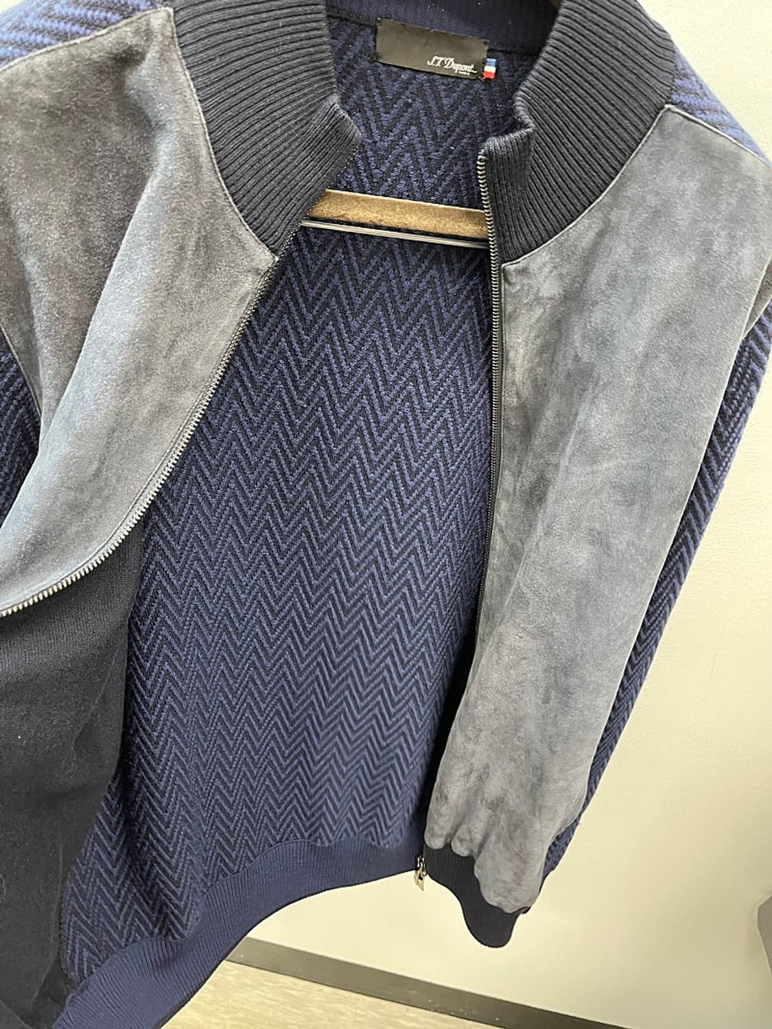 100) 에스티듀퐁 스웨이드 헤링본 니트집업 상품이미지6