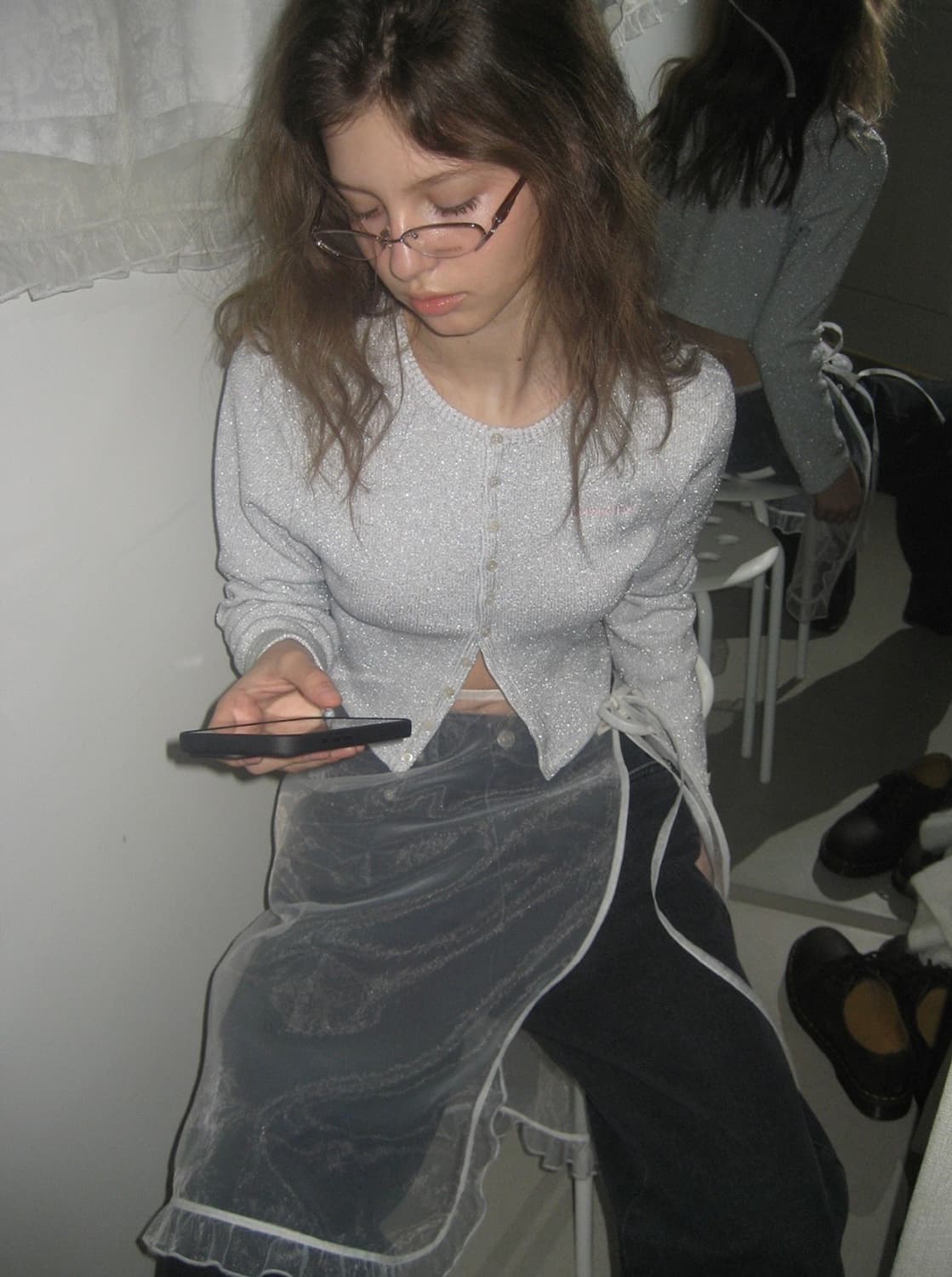 오버듀플레어 글리터 가디건 메탈 실버 상품이미지1