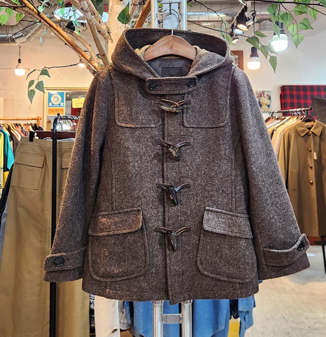 유니버셜 랭귀지 울 모헤어 알파카 블렌드 더플 후드 숏 코트 상품이미지1