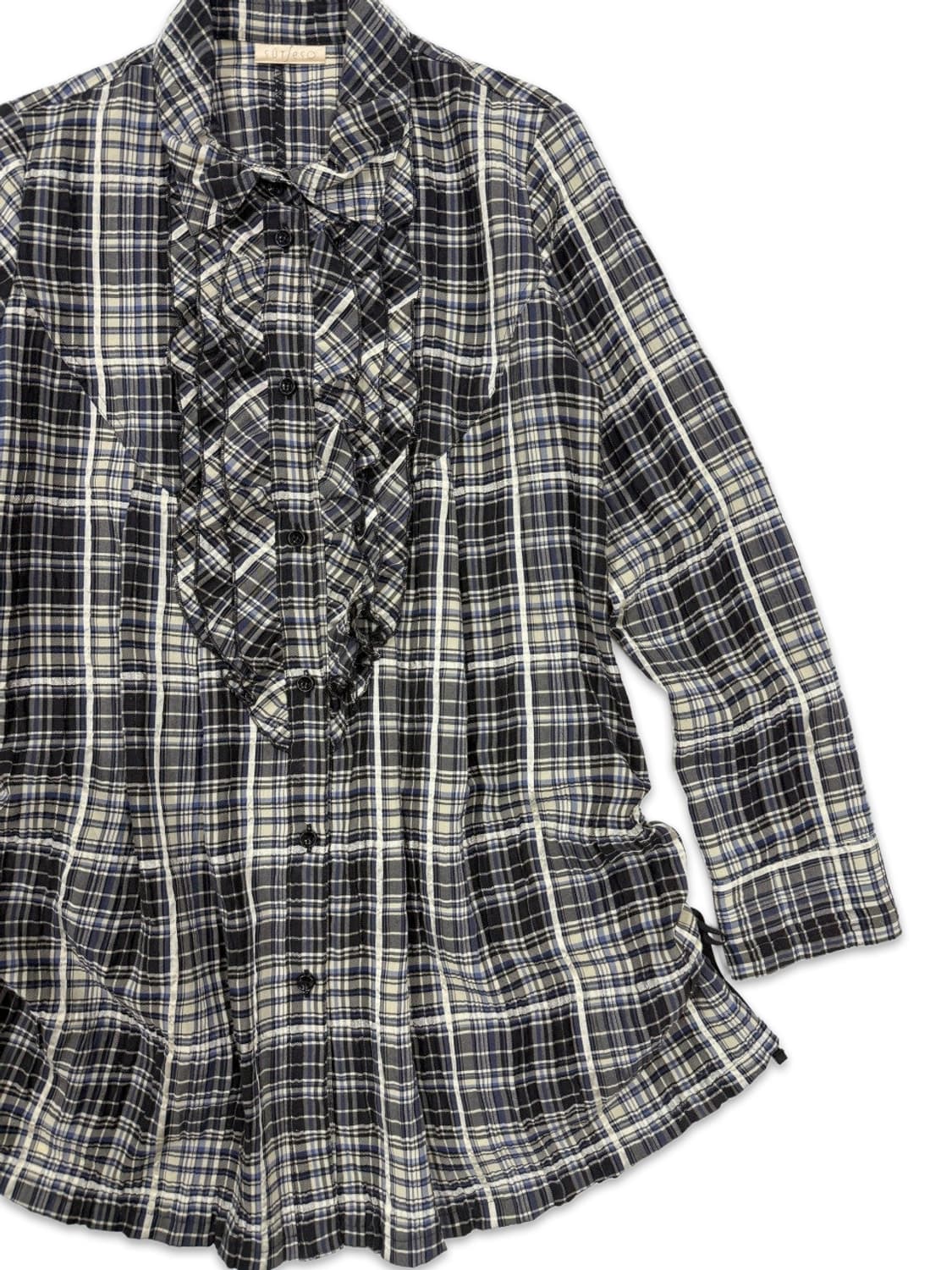 빈티지 sut/eso 블루 체크 프릴 셔링 셔츠 미니 원피스 상품이미지2