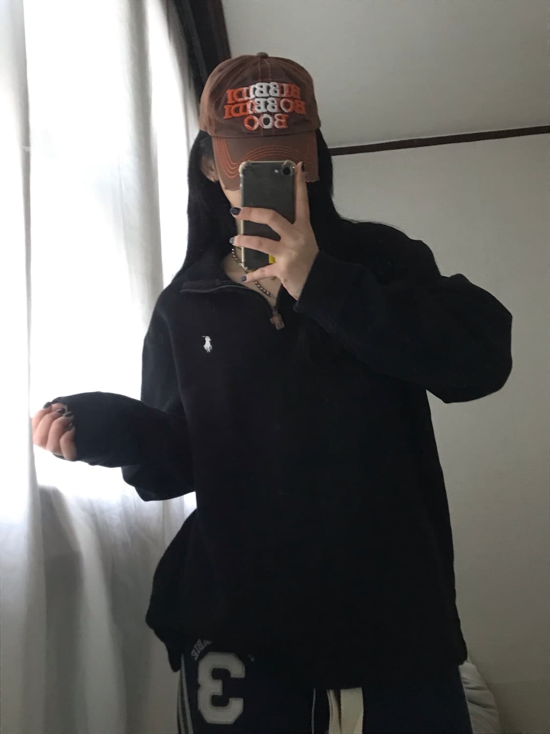 폴로 블랙 코튼 반집업 상품이미지1