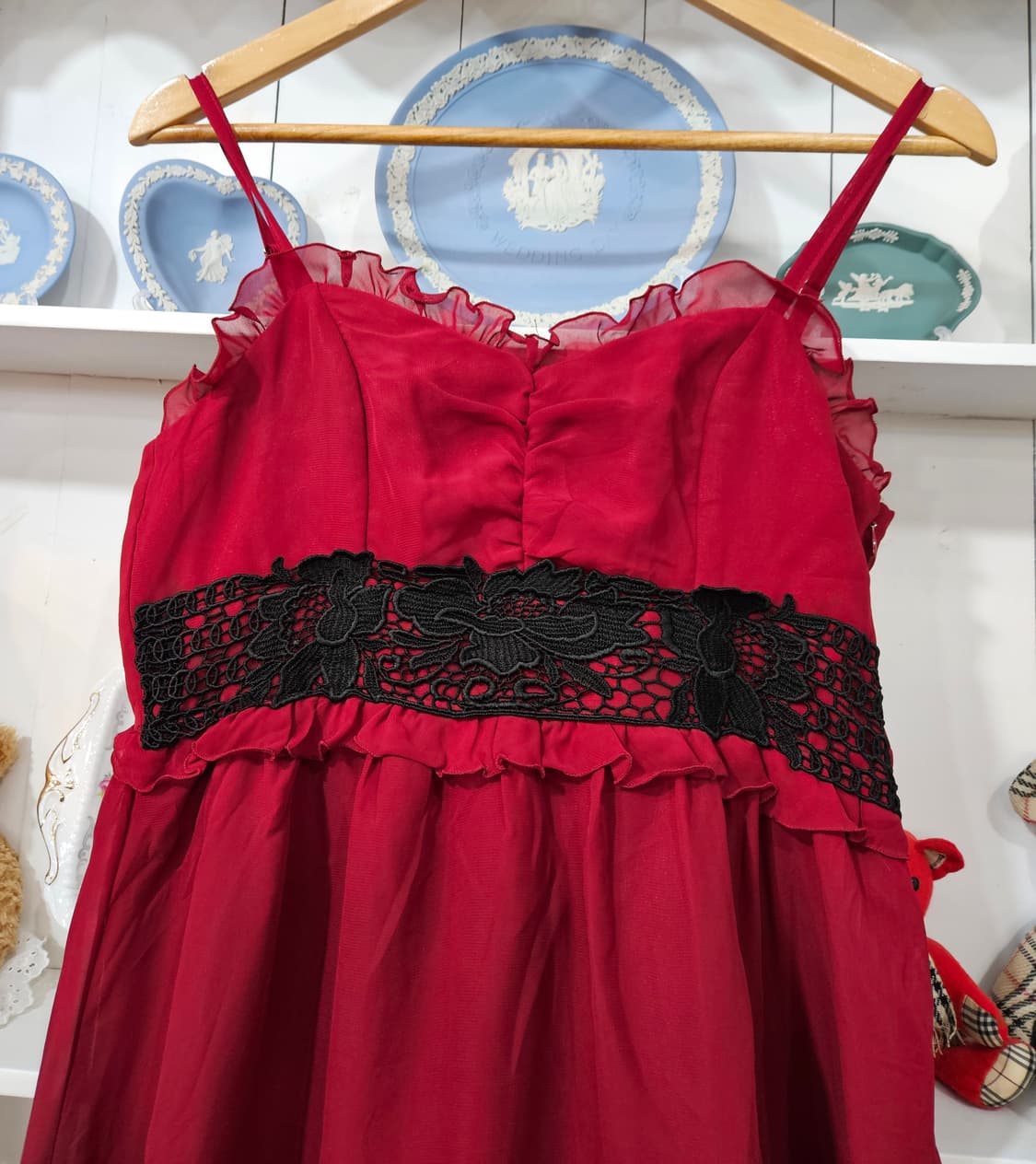 엑시즈팜(axes femme) 레드 레이스 튤 원피스 상품이미지2