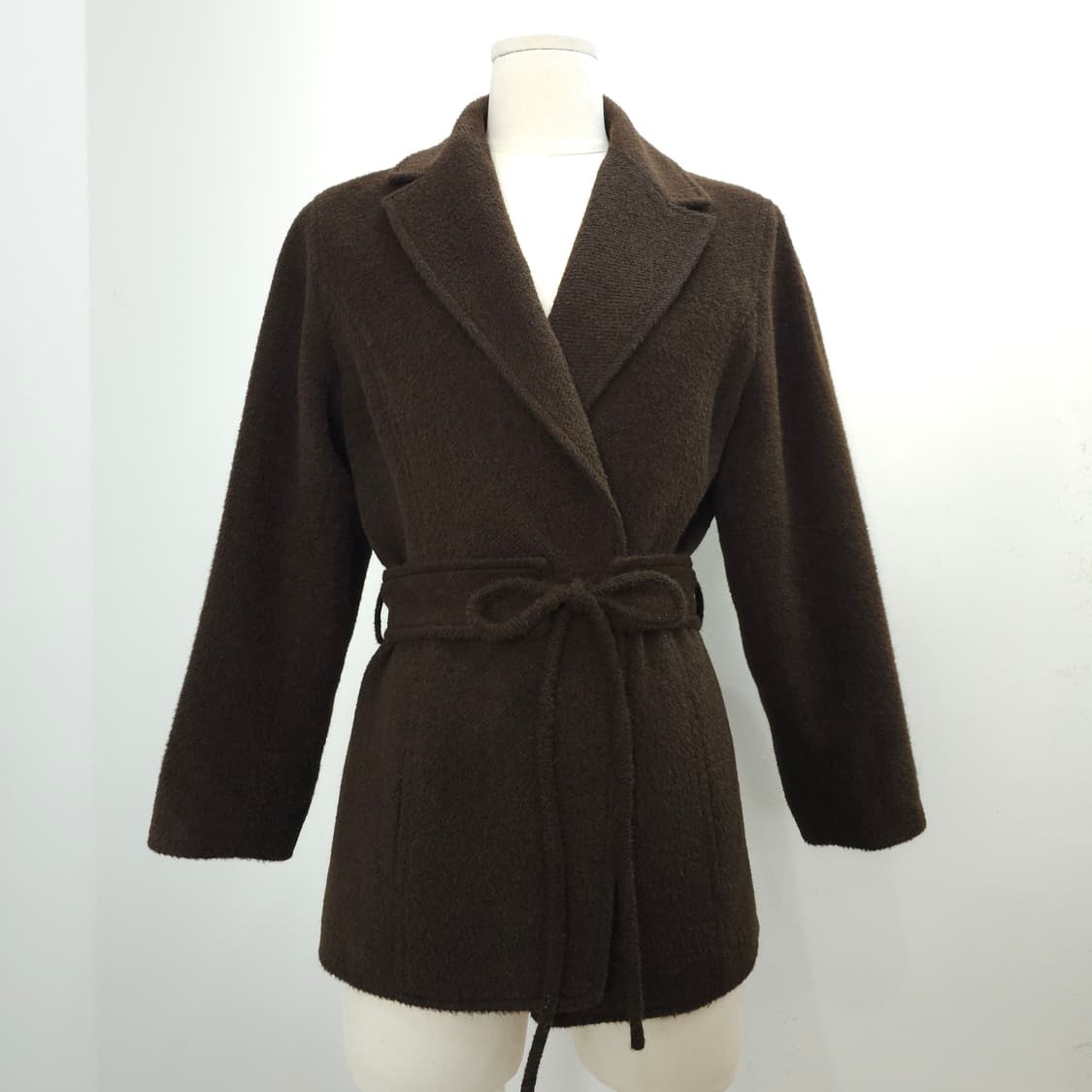 HIROKO KOSHINO 브라운 알파카 모헤어 숄카라 벨트 코트 상품이미지1