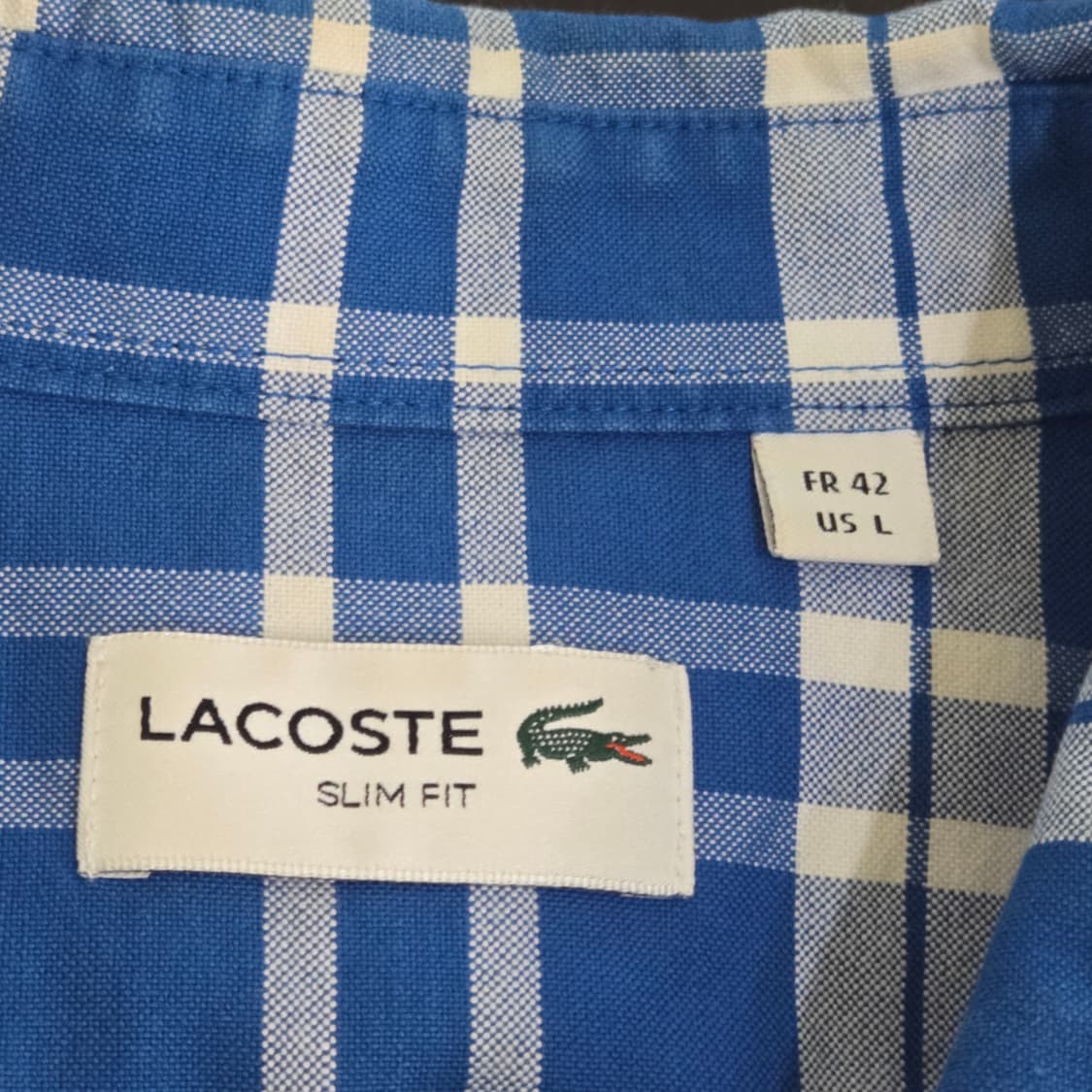 라코스테 슬림핏 블루 체크 셔츠 상품이미지4