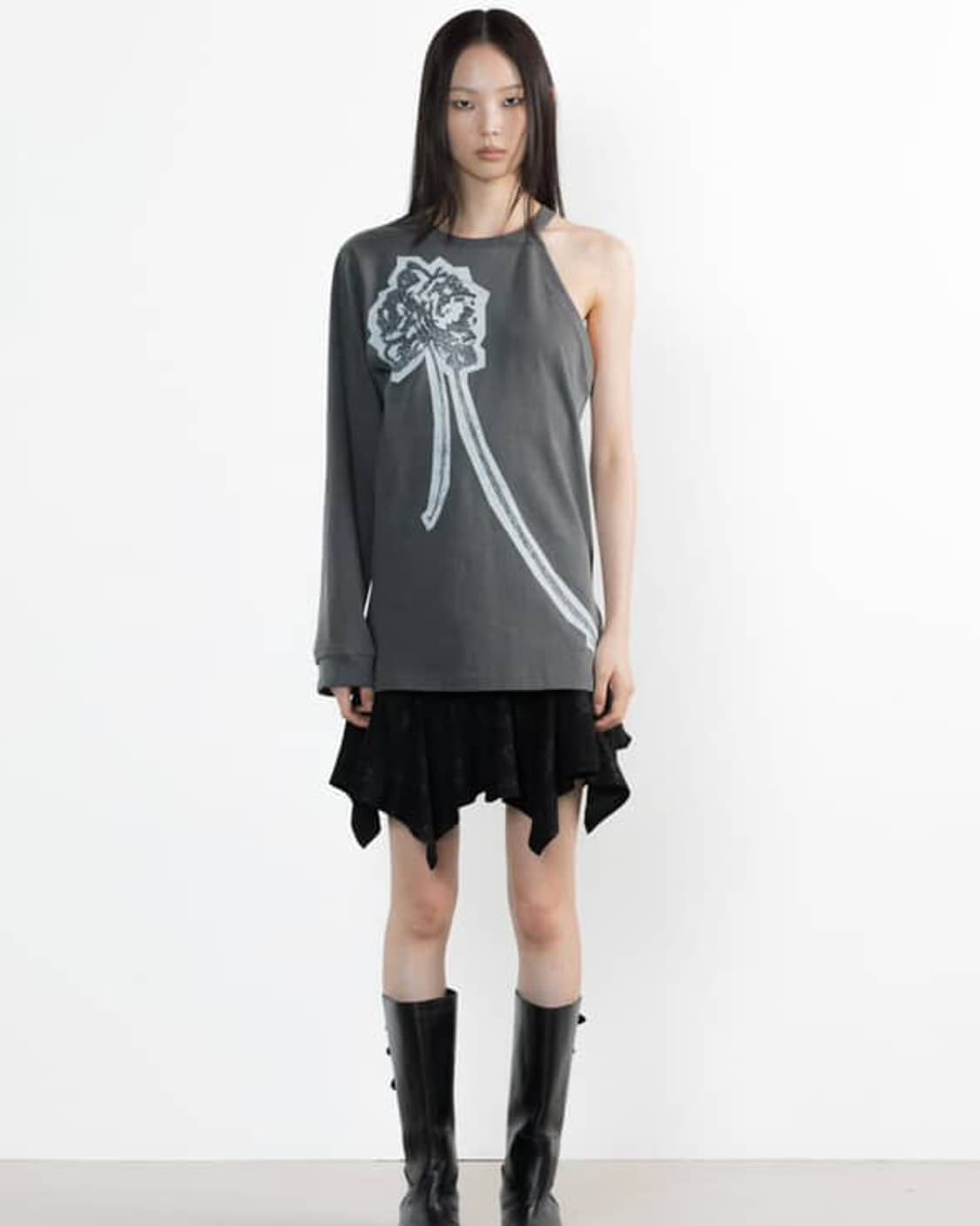 wettag 웻태그 FLOWER UNBALANCE TOP CHARCOAL 상품이미지3
