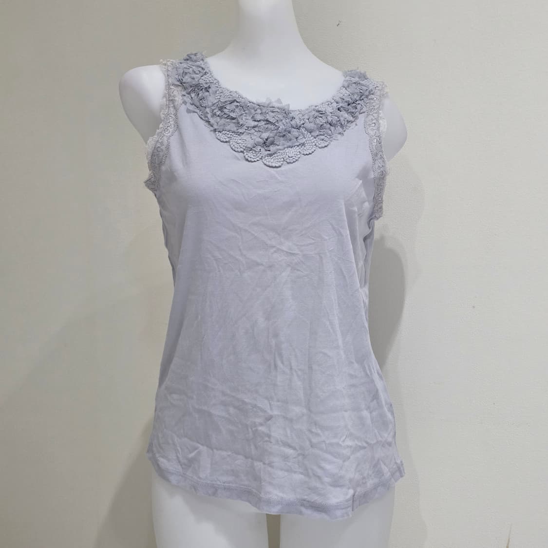 일본빈티지)레이스 스카이블루 모리걸 엑팜깔 플로럴 슬리브리스 상품이미지3