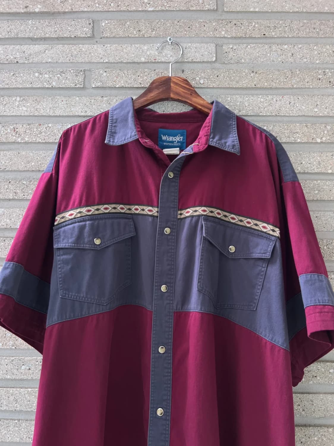 [3XL]랭글러 USA 나바호 스트라이프 투톤 배색 버튼다운 웨스턴 셔츠 상품이미지1
