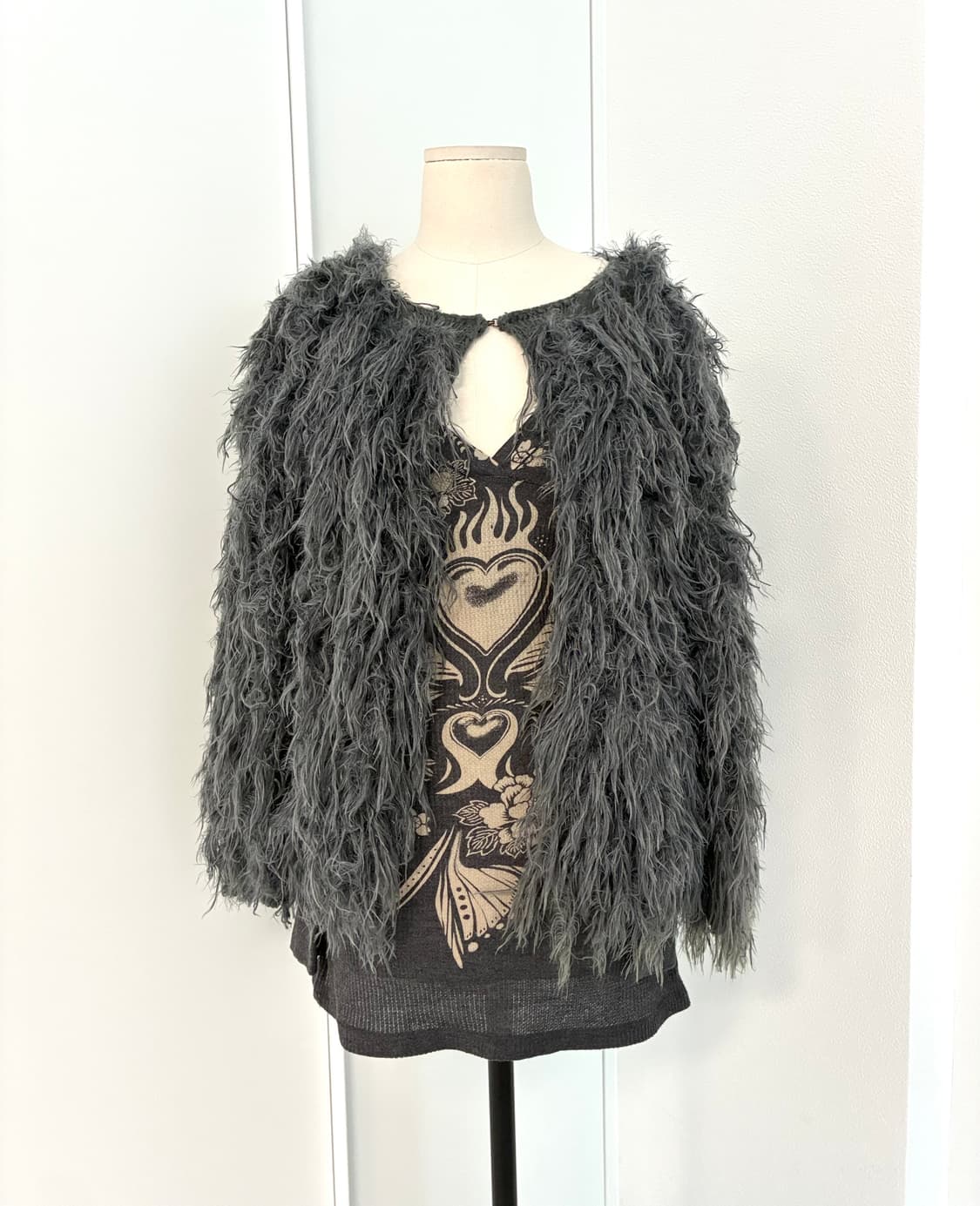 그레이 그런지 퍼 가디건 상품이미지1