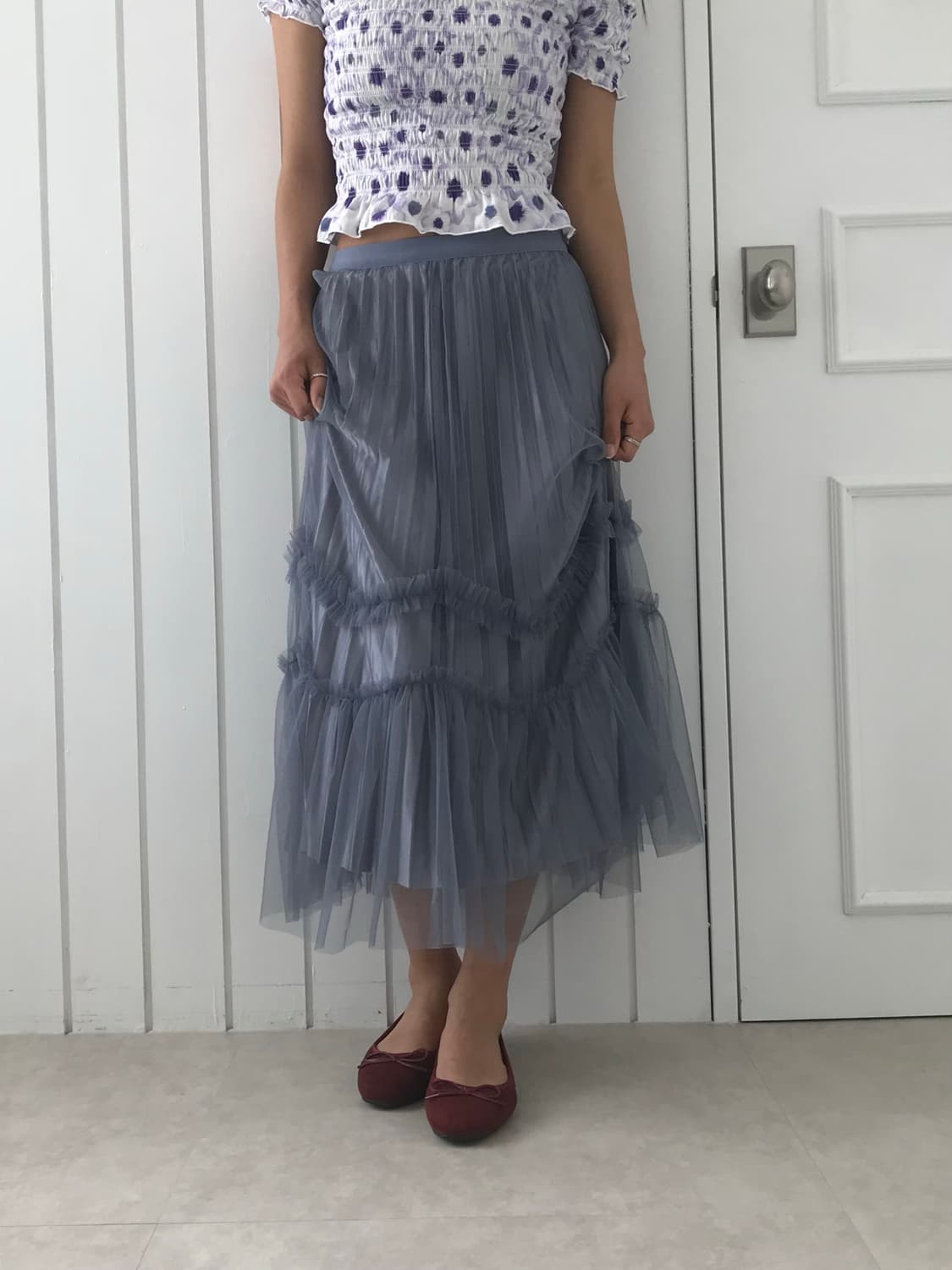 mesh Shirring Skirt 상품이미지1
