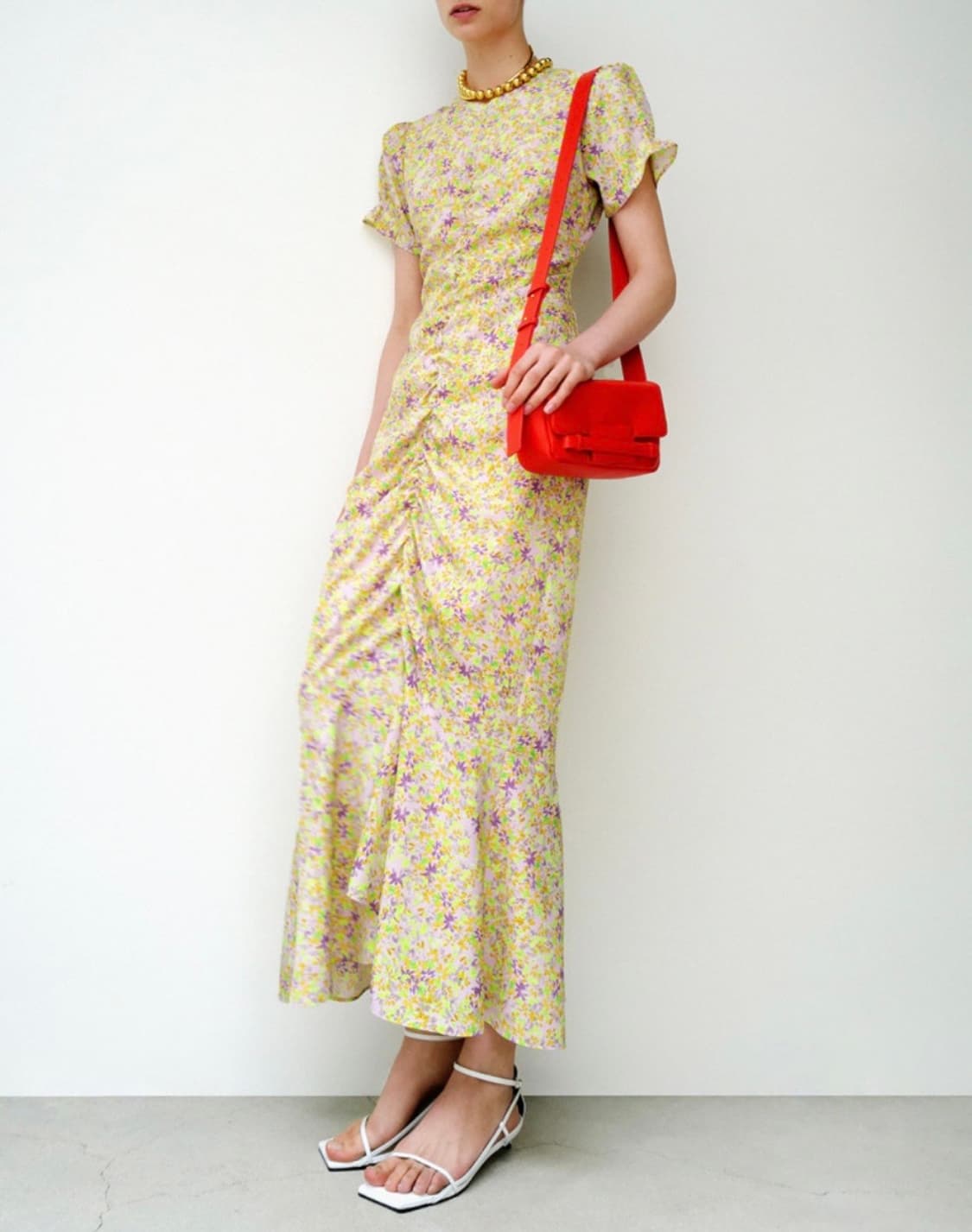 오르 플로럴 셔링 드레스 - xs, 롱 상품이미지3