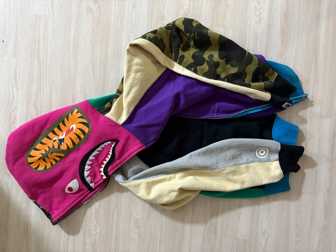 베이프 멀티컬러 샤크후드집업 L 판매합니다 상품이미지2