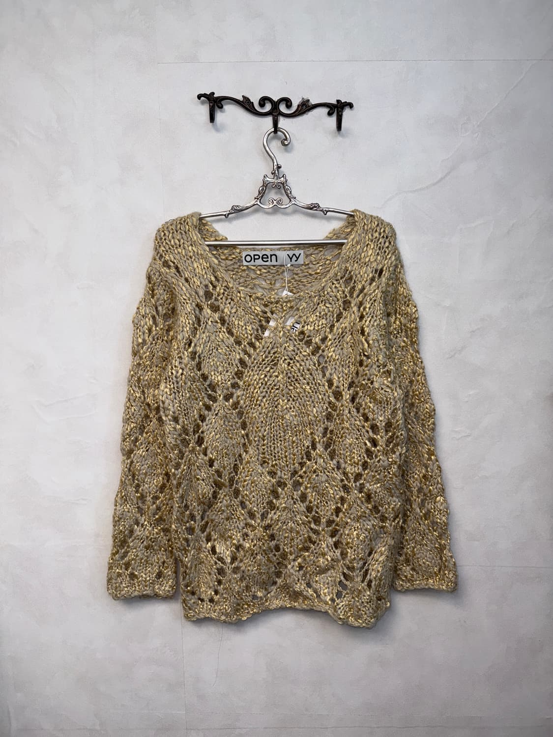 OPEN YY argyle pointelle pullover beige  상품이미지1