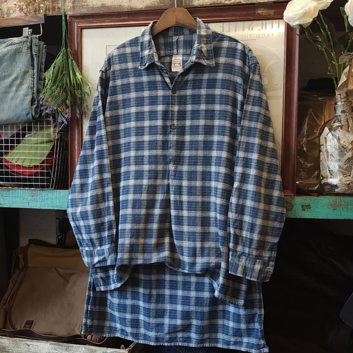 60s 프랑스 워크셔츠 플란넬 셔츠 가드너 빈티지 셔츠 롱 튜닉 셔츠 L 상품이미지2