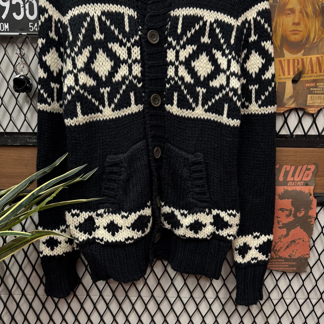 아베크톰비 후드 가디건 노르딕 패턴 투포켓 디테일 블랙 화이트 상품이미지4