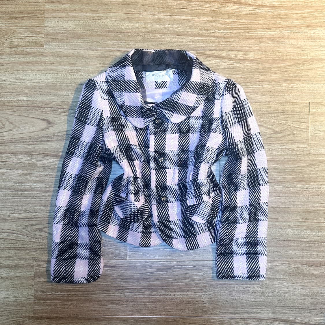 빈티지 핑크 블랙 체크 자켓 히메갸루 로걀 라떼 하트 리즈리사깔 히메카지 상품이미지1