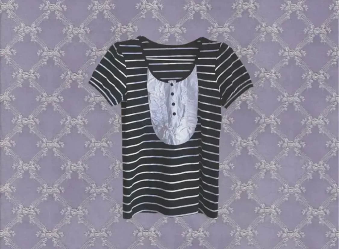 빈티지 갸루 메이드 긱세크 시트라이프 레이스 셔링티셔츠 상품이미지1