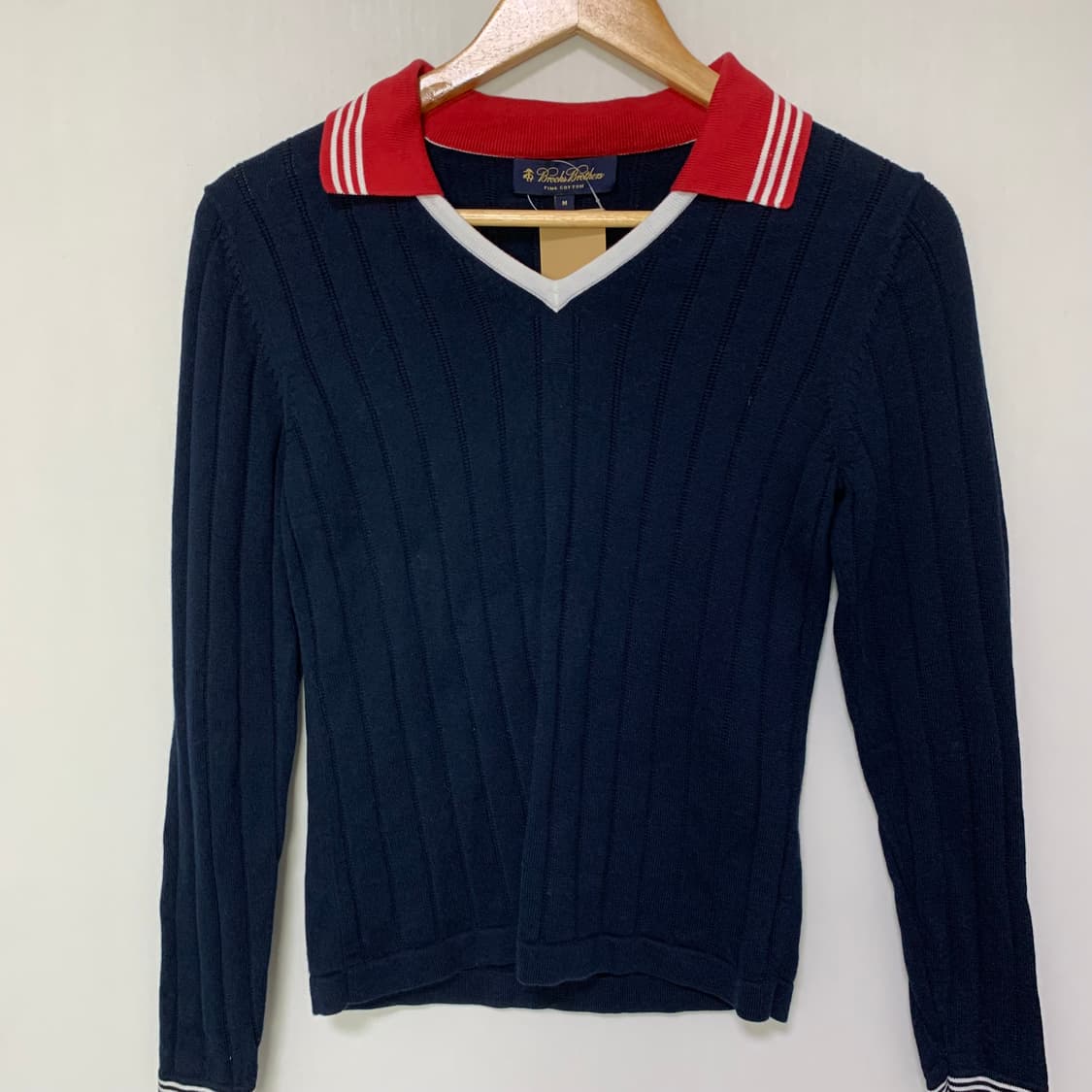 브룩스 브라더스 빈티지 세미 크롭 배색 네이비 니트 M 프레피룩 상품이미지2