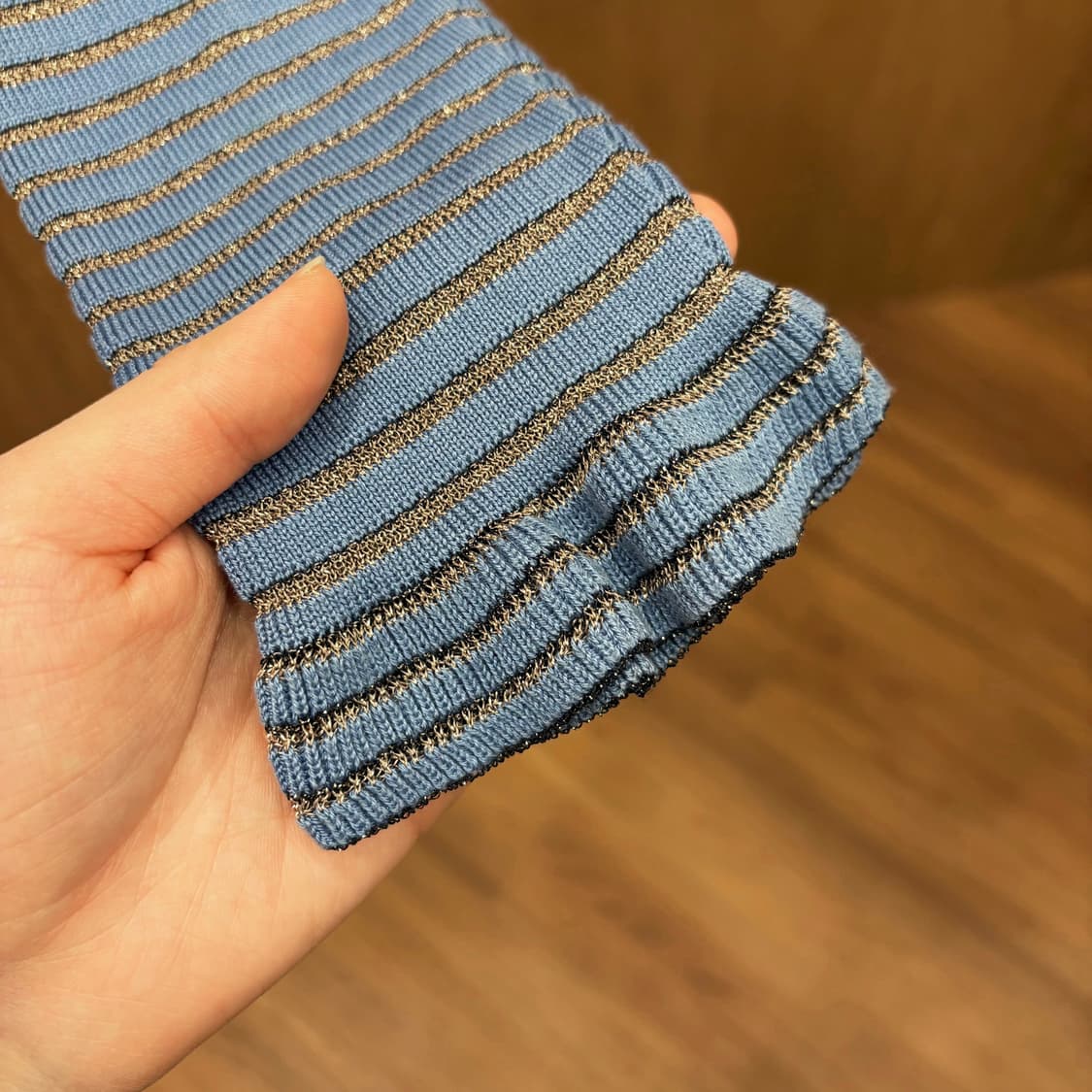 소니아 리키엘 라운드넥 니트 가디건 러플 골드 스트라이프 디테일 블루 상품이미지7