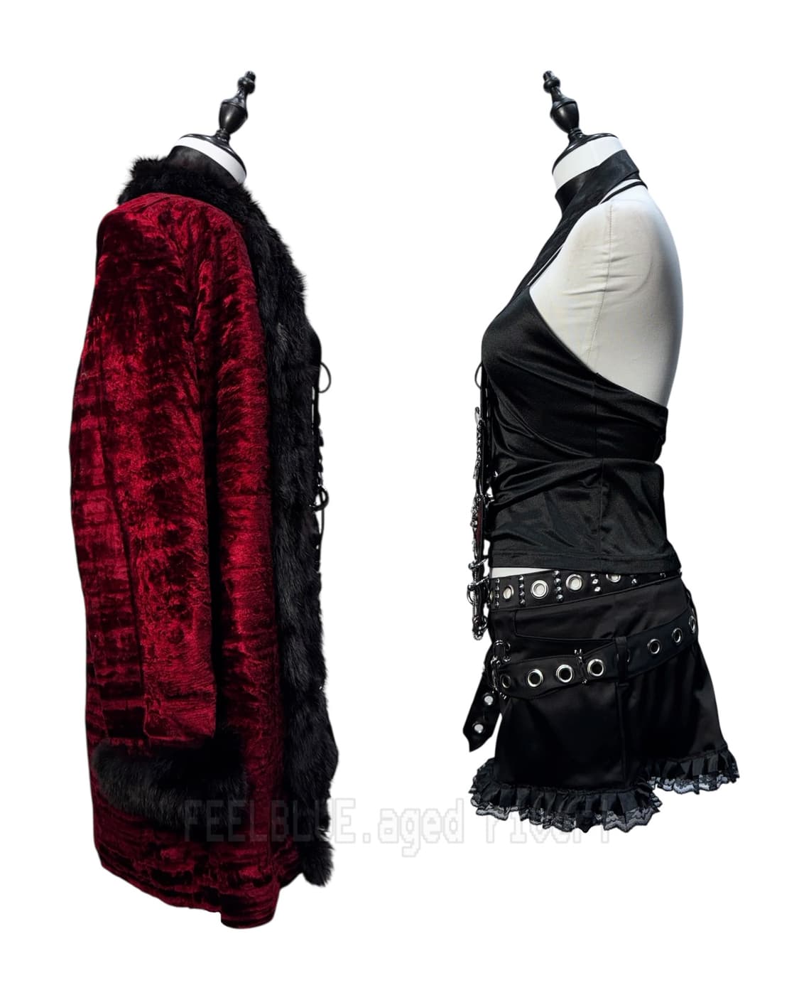 Genuine Rabbit Fur Trim Velvet Coat 상품이미지5