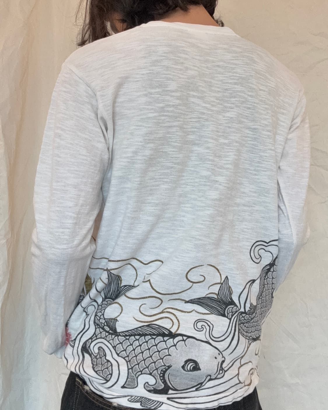 재패니즈 잉어 프린팅 티셔츠 화이트 오리엔탈 그래픽 상품이미지7
