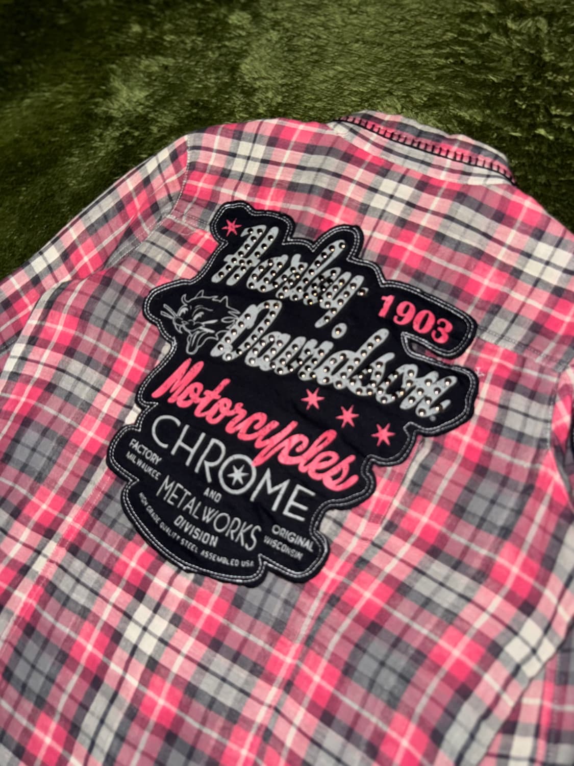 [L] 할리데이비슨 우먼스 웨스턴 펄스냅 스터드 플레이드 체크 셔츠 상품이미지9