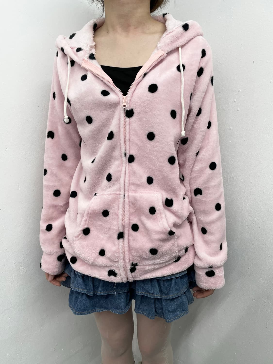 로맨틱갸루 핑크 도트 네코 플리스 후집 상품이미지3