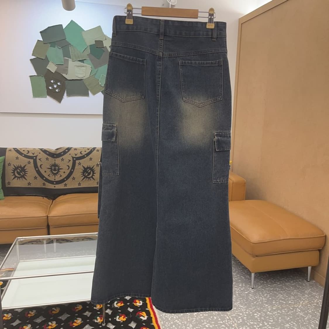 빈티지 올드스쿨 워싱 카고 데님 청치마 롱스커트 M C07869 상품이미지4