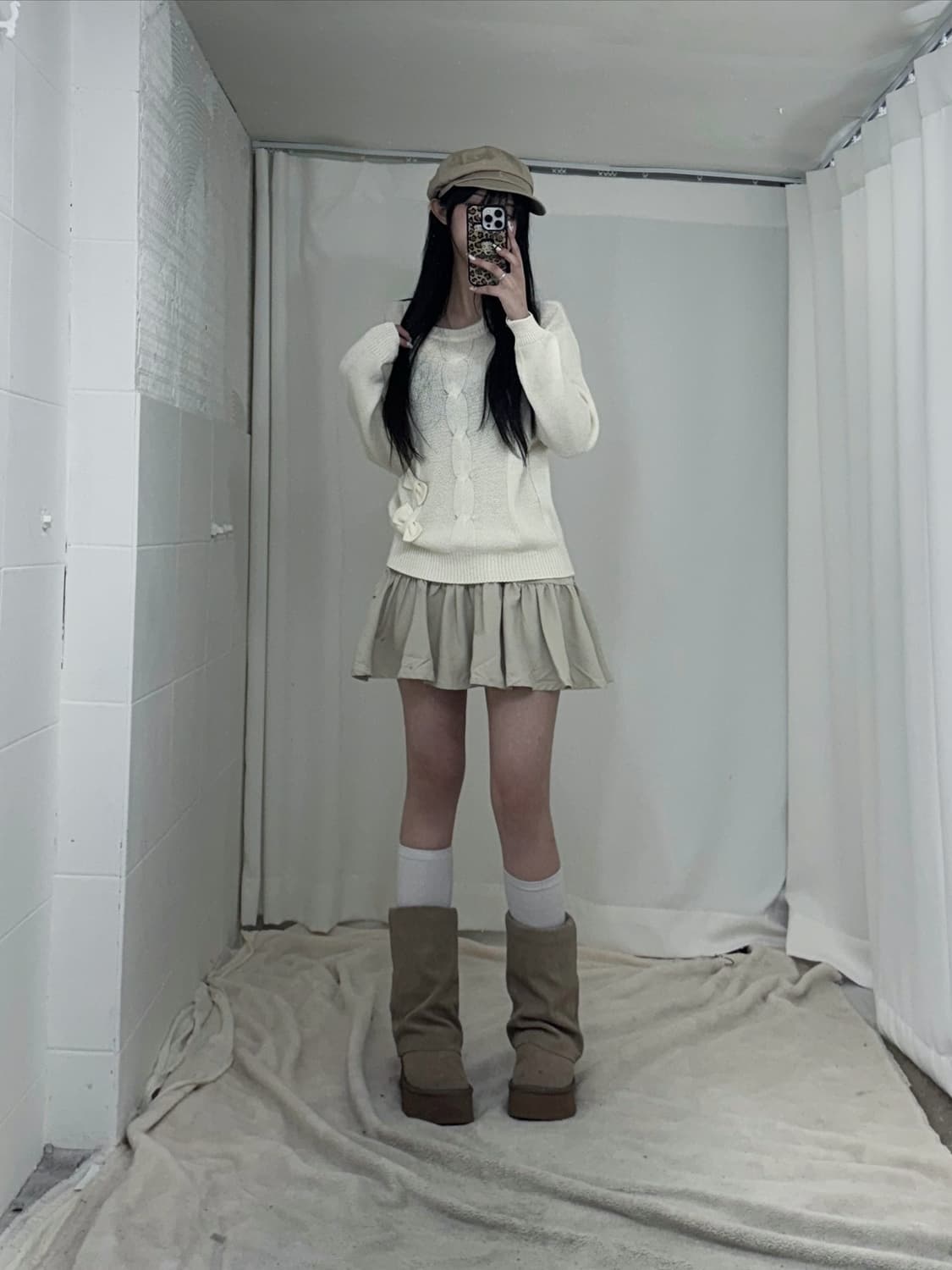 화이트 베이지 리즈리사깔 겨울 히메갸루 코디세트  상품이미지2