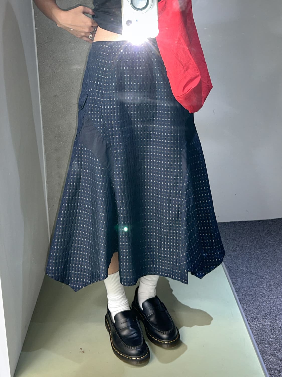 navy pattern side pocket skirt 상품이미지2